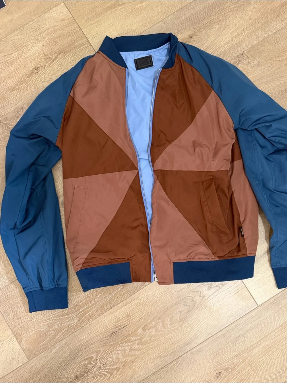 Scotch and Soda Men's Jacke Colorblock Bomber Reversible Jacket in Blue/  Brown